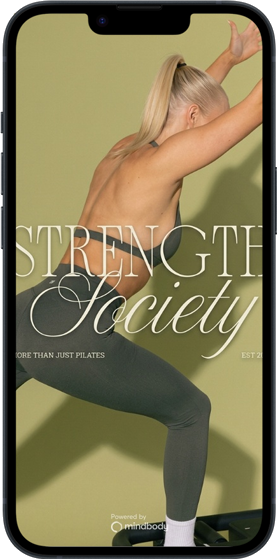 Strength Society app splash screen on a phone